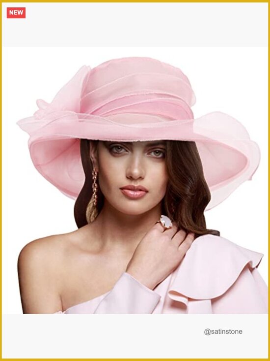 Organza Church Hat with Wide Brim for Tea Party Wedding main image 6